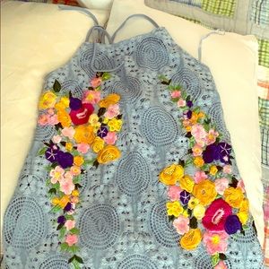 Nicole Miller blue lace floral high neck halter